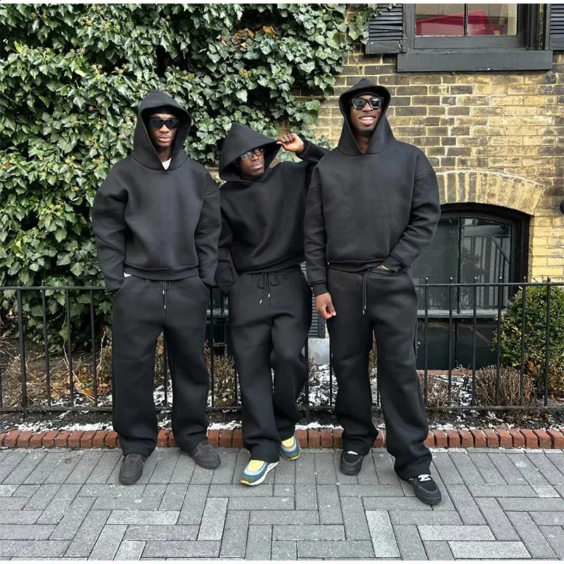 Lässige, einfarbige Paare mit Kapuze und lockerer Jogginghose, 2-teiliger Anzug für männliche Herbst-Jogging-Sweatshirt-Hosen-Outfits_voghion.com
