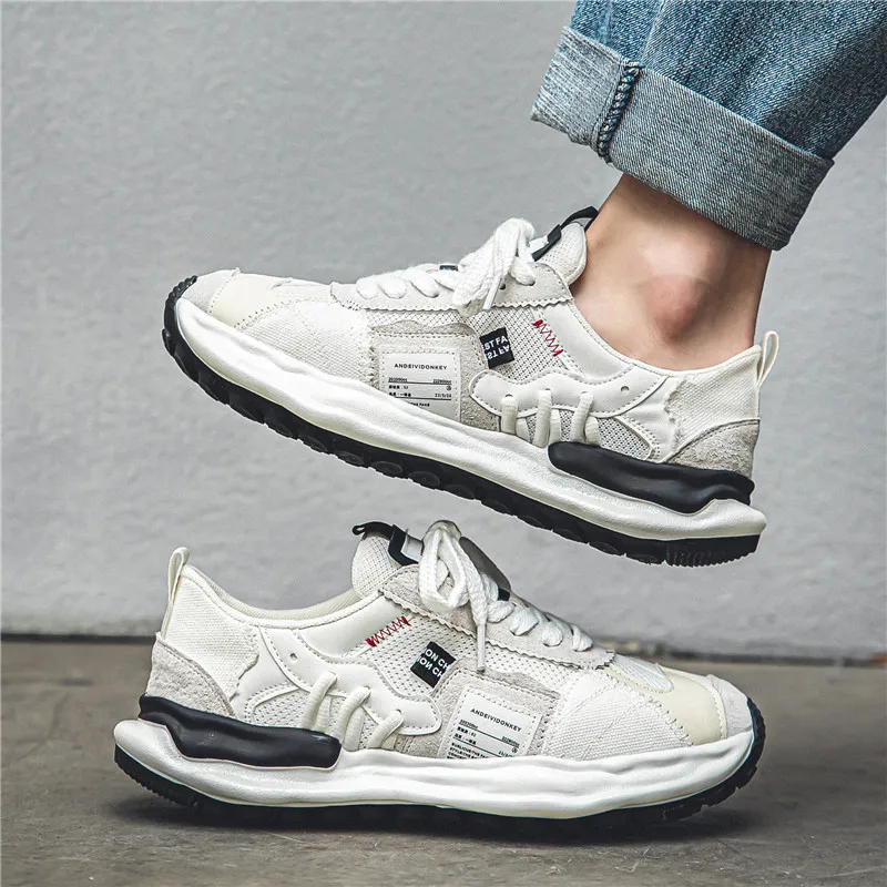 Erkek Koşu Yeni Örgü Nefes Alabilir Küt Ayakkabılar Moda Rahat Günlük Stil Spor Kalın Taban Trend Gri Ücretsiz_voghion.com