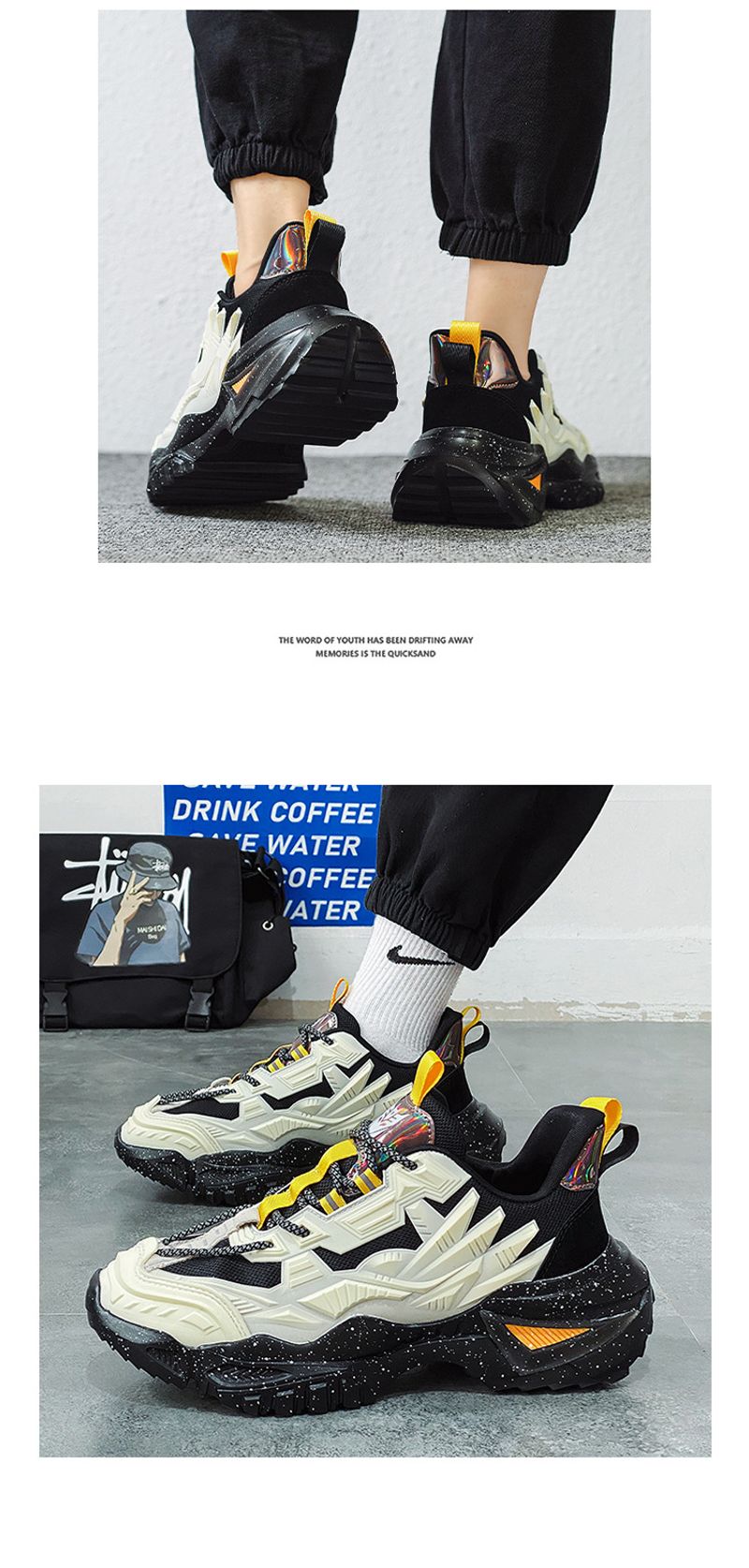Men's spring new mesh sports men's running leisure shoes, with an increased height inside. Pure black and versatile dad_voghion.com
