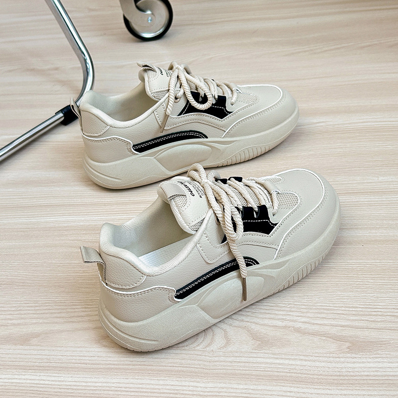 Weiß für Damen, Frühling 2025, neue atmungsaktive Boardschuhe mit dicker Sohle für Studenten, trendiger Instagram-Look_voghion.com