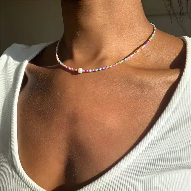 Collana con ciondolo a forma di moneta con testa di stella marina, con perline blu e bianche, per donna, stile boho, etnico, multistrato, barocco_voghion.com