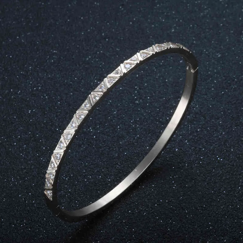 Geometrische Frauen Cubic Zirkon Armband Edelstahl Marke Dünne Armreifen für Frau Hochzeit Schmuck_voghion.com