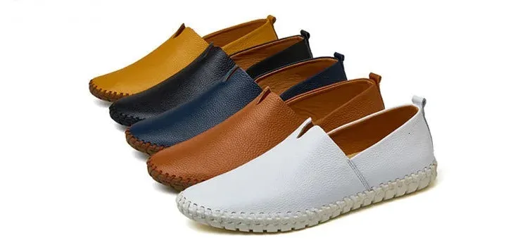 Grande taille 48 49 en cuir véritable plat hommes blanc doux espadrilles décontractées mâle confortable marche conduite chaussures mocassins mocassins_voghion.com
