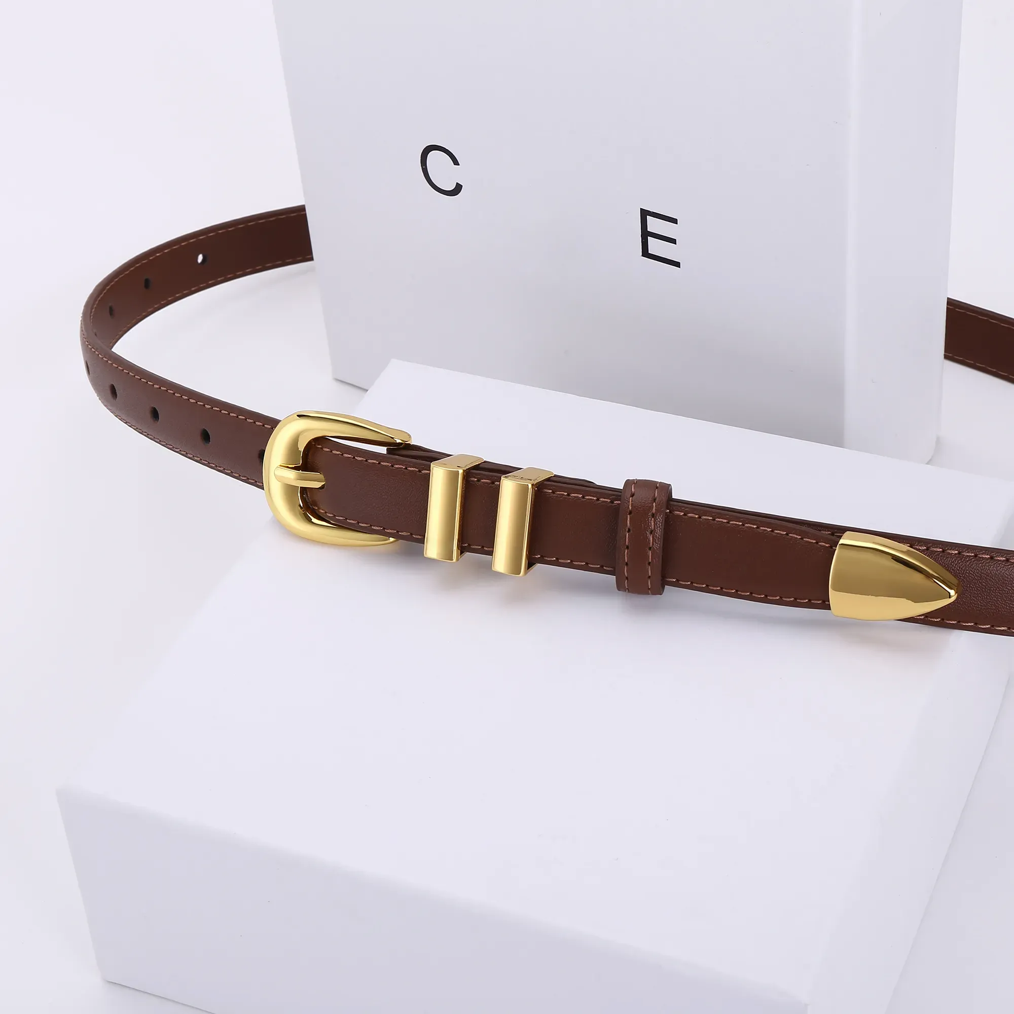 C Eline Fashion Designer Cintos Femininos Fivela Agulha 18mm Couro Genuíno Cinto Feminino Cinto Fino Moderno Feminino_voghion.com