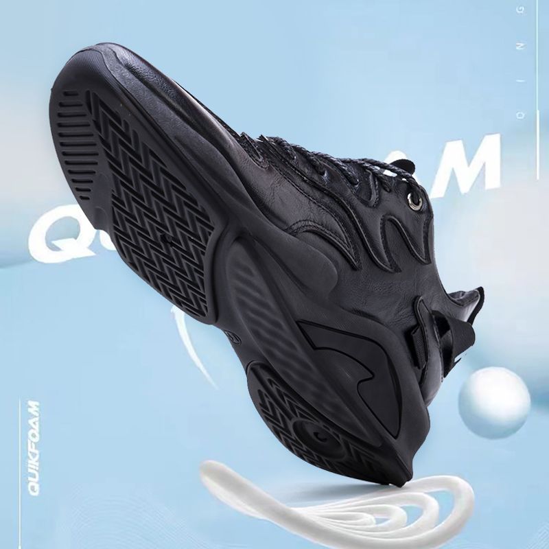 Chaussures de sport pour hommes, couleur unie, cuir, décontractées, semelle épaisse, tendance, chaussures de course, vente en gros_voghion.com