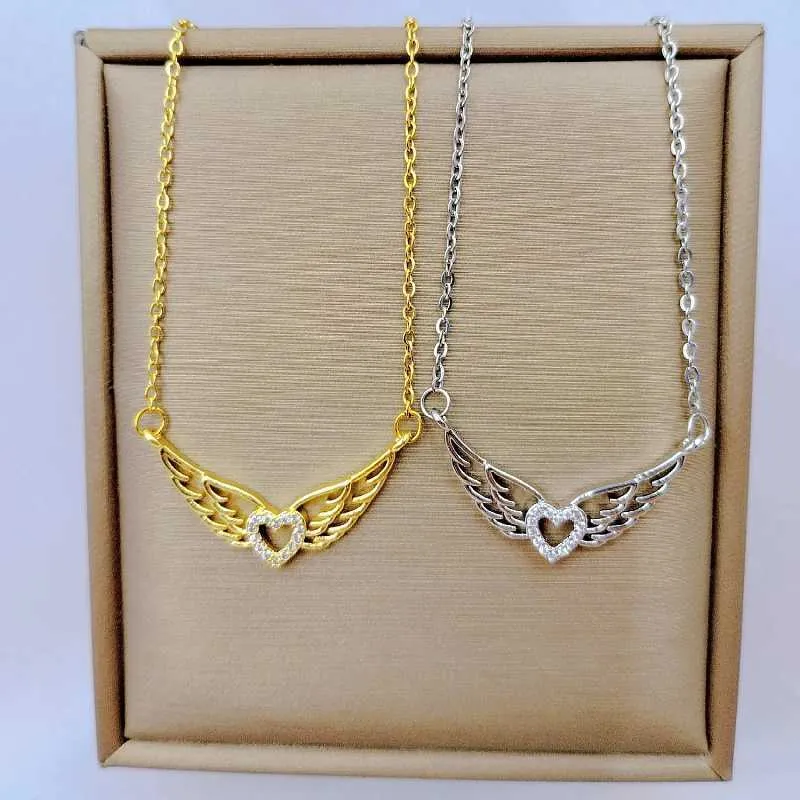 Halsband Mode Charm Ängelvinge Halsband Klassisk Personlighet Hjärtformad Mångsidig Hänge Utsökt Nyckelbenskedja_voghion.com