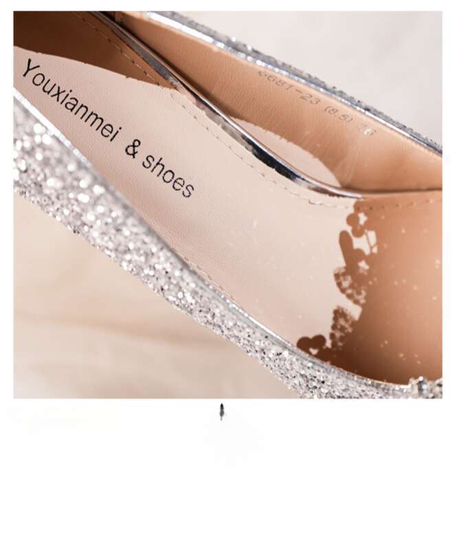 Hochzeit Hoher Flacher Mund, Feine Absätze, Pailletten, Glitzer Strasssteine, Schleife, Einzelschuhe, Damenschuhe_voghion.com