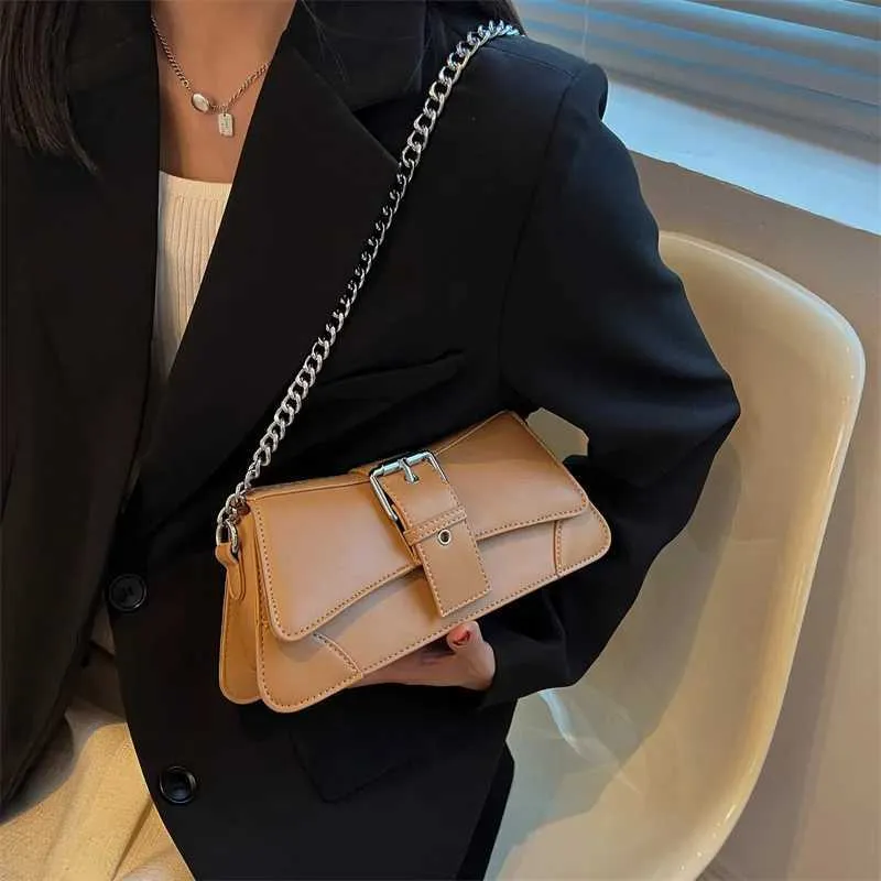Borsa a tracolla con catena da donna in tinta unita, piccola borsa in pelle PU e portafoglio, vintage, marchio da donna, con patta, tracolla SG_voghion.com