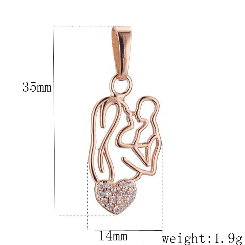 Colliers pendentifs pour femmes et hommes en or rose 585 avec pendentif en forme de cœur en cristal pour mère et bébé_voghion.com