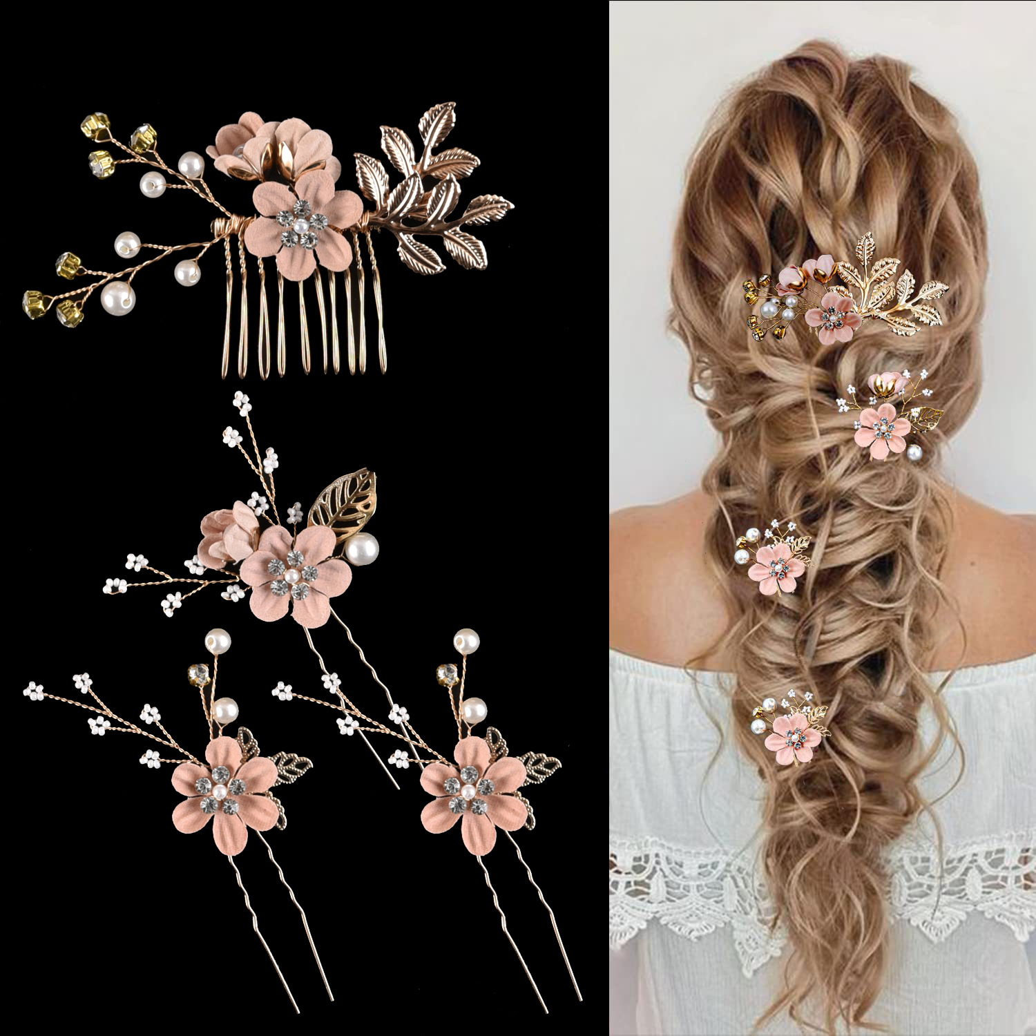 Ensemble exclusif de 4 pièces de vêtements pour femmes, fleurs colorées, ensemble de combinaison de mariage, coiffe, accessoires pour cheveux, lot_voghion.com
