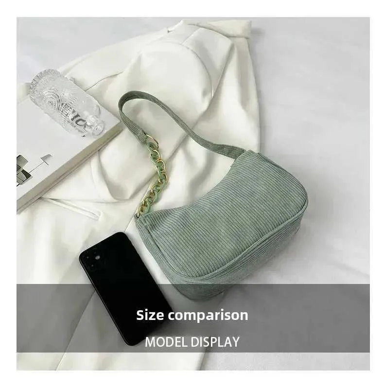 1 Stück Fi Retro Cord Unterarm lässige Umhängetasche einfarbig Reißverschluss Damen Handtasche Cluh Y241025_voghion.com