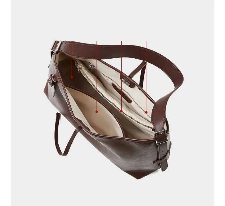 Toptrends Vintage Echtes Leder Große Unterarm Schulter Taschen Für Frauen 2024 Designer Einfache Weibliche Tote Hobo Damen_voghion.com