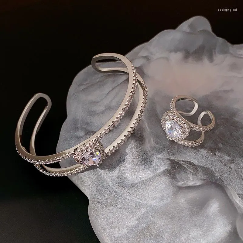 Bangle KAITIN Zircon Heart For Women Fashion Versatile Double Layer Sier Color Wedding Jewelry_voghion.com