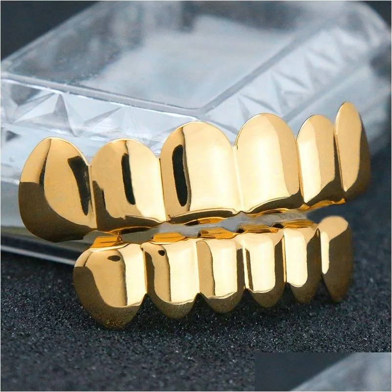 Grillz, Dentalgrills, modischer Hip-Hop-Rapper, echtes Gold, silberbeschichtetes Zahngrillz-Set für Männer und Frauen, Bling, hohe Qualität_voghion.com
