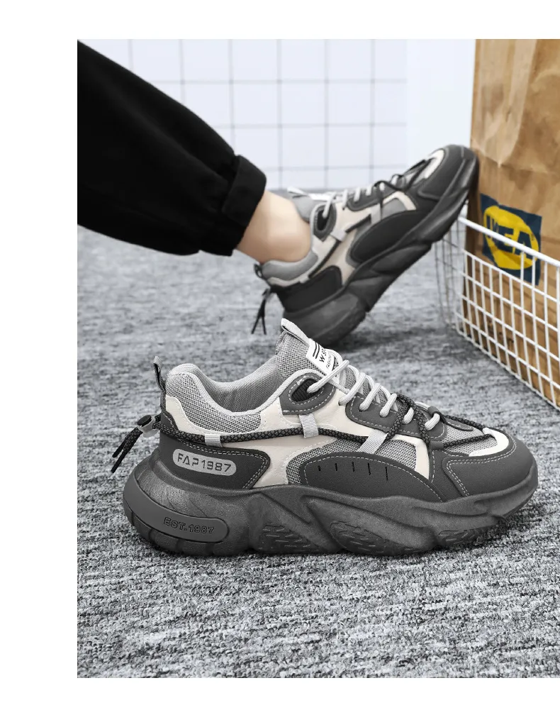 Pantofi sport pentru bărbați, negri, cu aspect de plasă, respirabili și greoi, model modern, interior versatil, sport, sport, alergare, transport gratuit_voghion.com