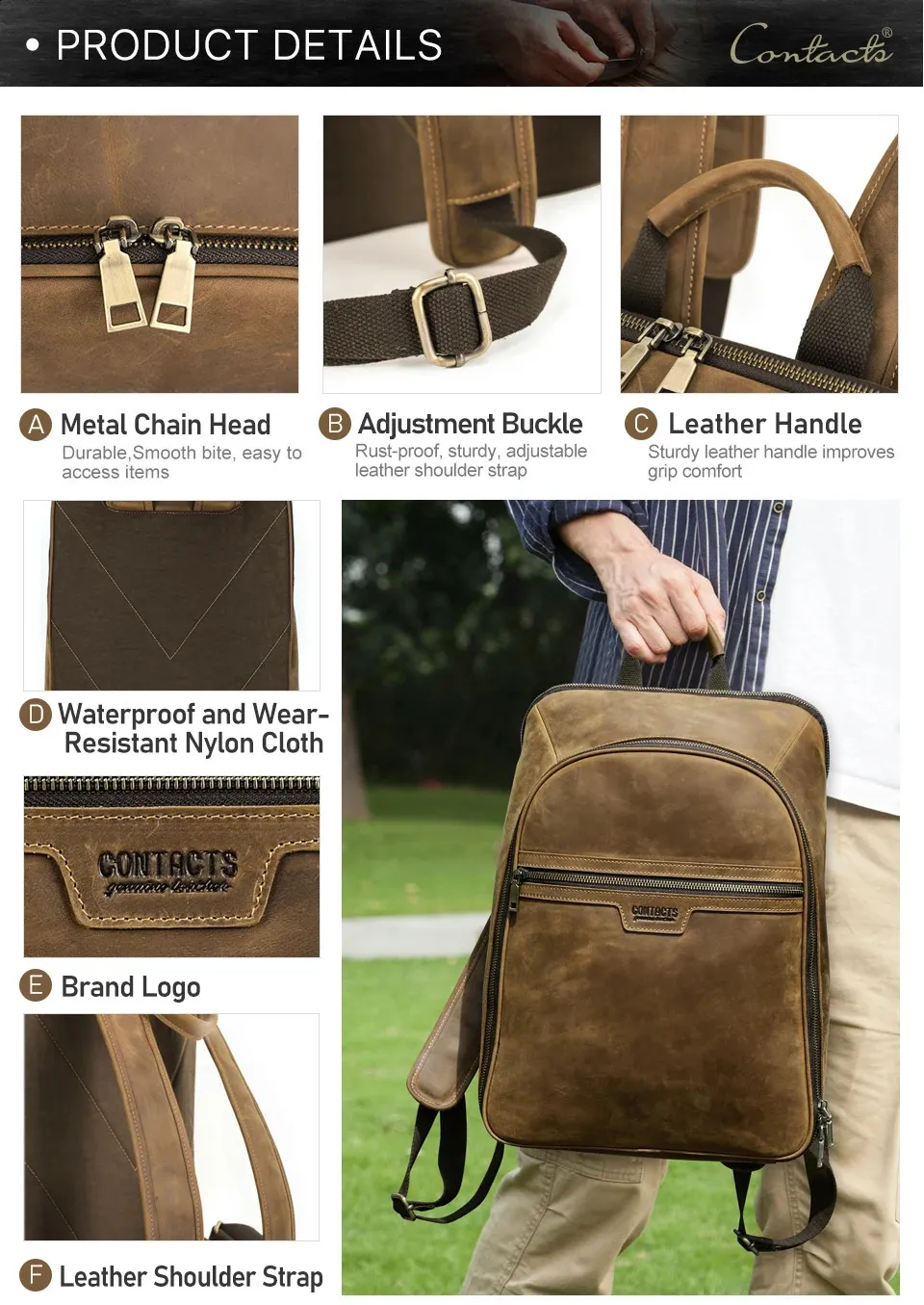 Retro Leather Laptop Backpack For Men Large Capacity Travel Bag_voghion.com