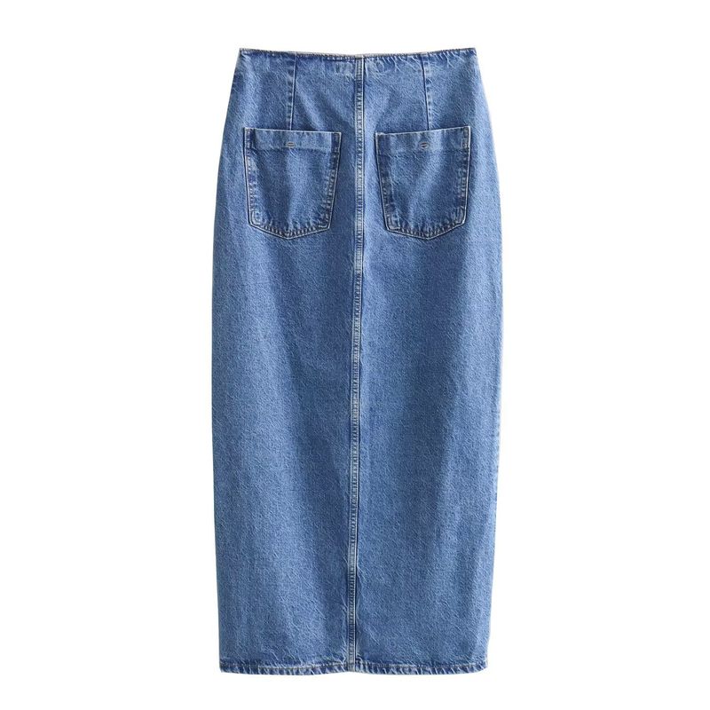 Damenbekleidung Ärmellose Weste hoch taillierter Brustrock Denim zweiteiliger Anzug_voghion.com