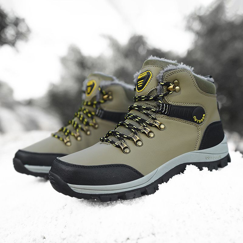 Herrenschuhe mit Fleece verdickt warme Schneestiefel Outdoor Herren High Top Nordost Baumwollschuhe_voghion.com