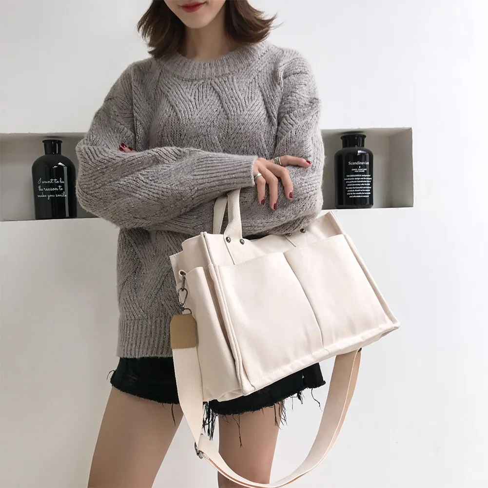 Borsa a tracolla in tela, alla moda, con manico superiore, grande capacità, multitasche, tracolla regolabile, semplice e portatile per il fine settimana_voghion.com