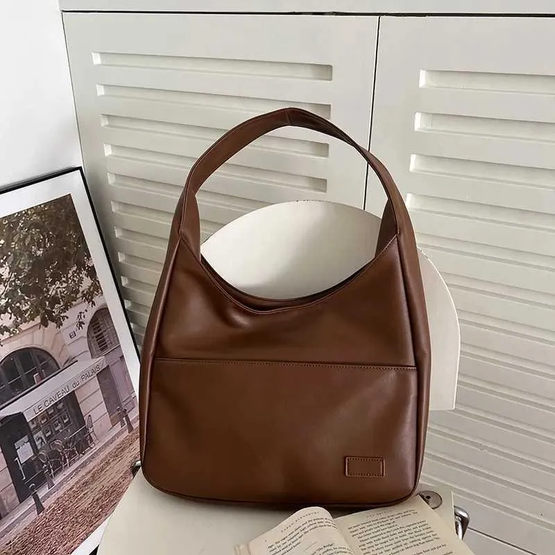 Borsa a tracolla semplice in pelle PU da donna Hobo 2023 Borsa a mano di grande capacità alla moda per scuola e lavoro C241031_voghion.com
