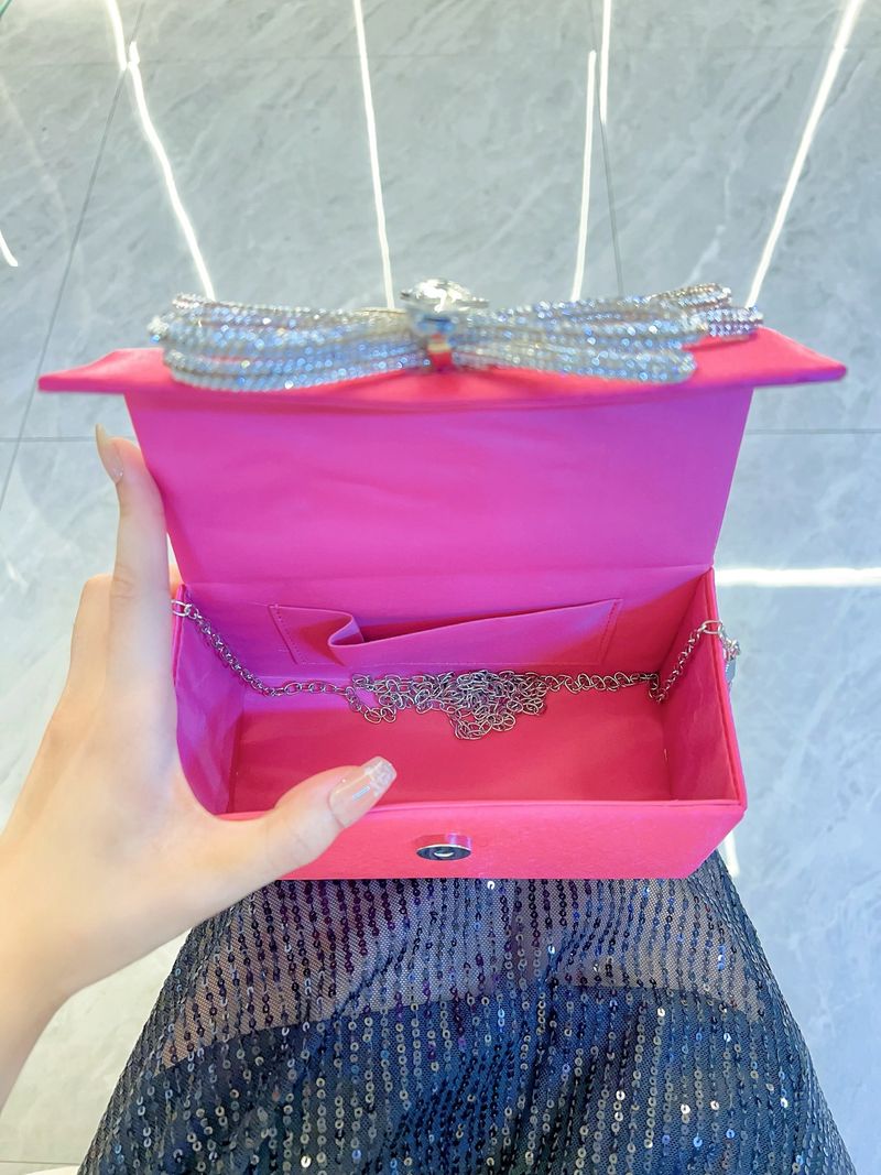 Nuova borsa da festa con fiocco quadrato in seta francese lucida, piccola, borsa a tracolla in mano_voghion.com