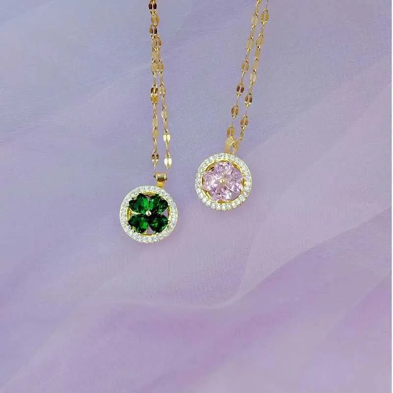 Halsketten Mode Charme Grüne Halskette Klassische Vintage Rosa Blume Klee Herz Schlüsselbein Kette Anhänger Geschenk_voghion.com