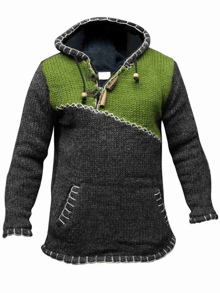 Maglione con cappuccio da uomo, a maniche lunghe, in maglia, con patchwork, casual, invernale, alla moda, per ragazzi_voghion.com
