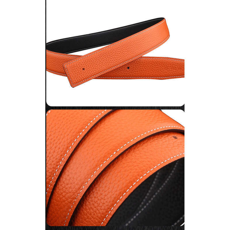 Men's And Women's Double-sided Original Lychee Grain Top Layer H Family Orange Yellow Earth Black Pure Cowhide Leather_voghion.com