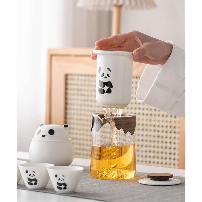 Panda Kung Fu Taass Tragbare Reeset, Dëppen, Schnell Gäscht Téi Taass, Héichwäerteg Geschäftsgeschenk_voghion.com