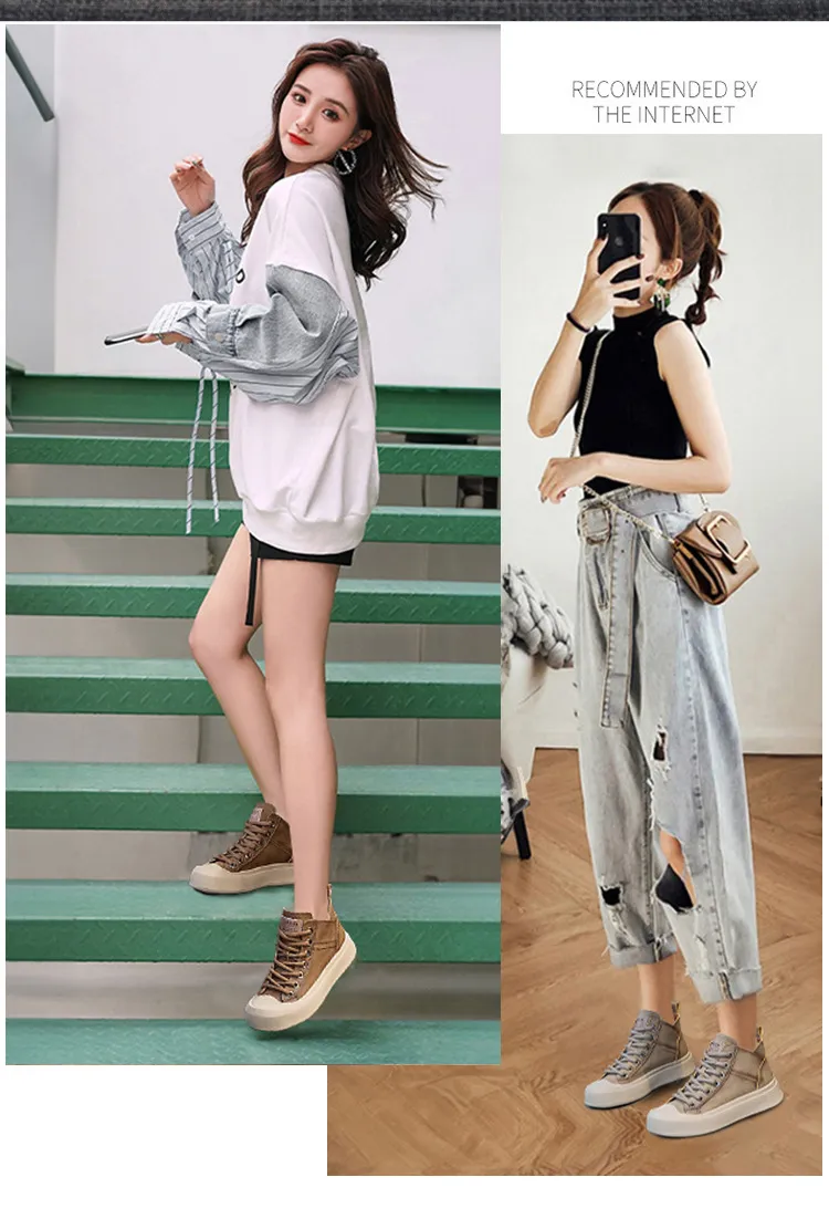 Echt leren dikke zool, hoge ronde neus, skateboard voor comfort en hoogtetoename, rubberen buitenzool, sportschoenen_voghion.com