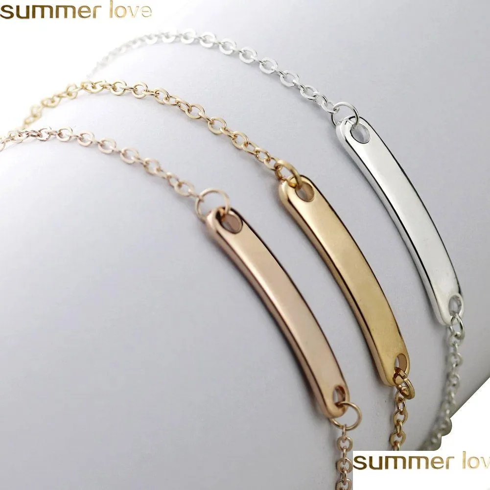 Pulsera de barra en blanco de acero inoxidable con nombre personalizado y dijes iniciales para mujeres, joyería personalizada_voghion.com