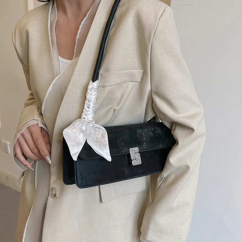 Retro Silk Scarf Lady Shoulder Underarm Casual Commuting Handbag Minimalist Business Women's Banquet Bag_voghion.com