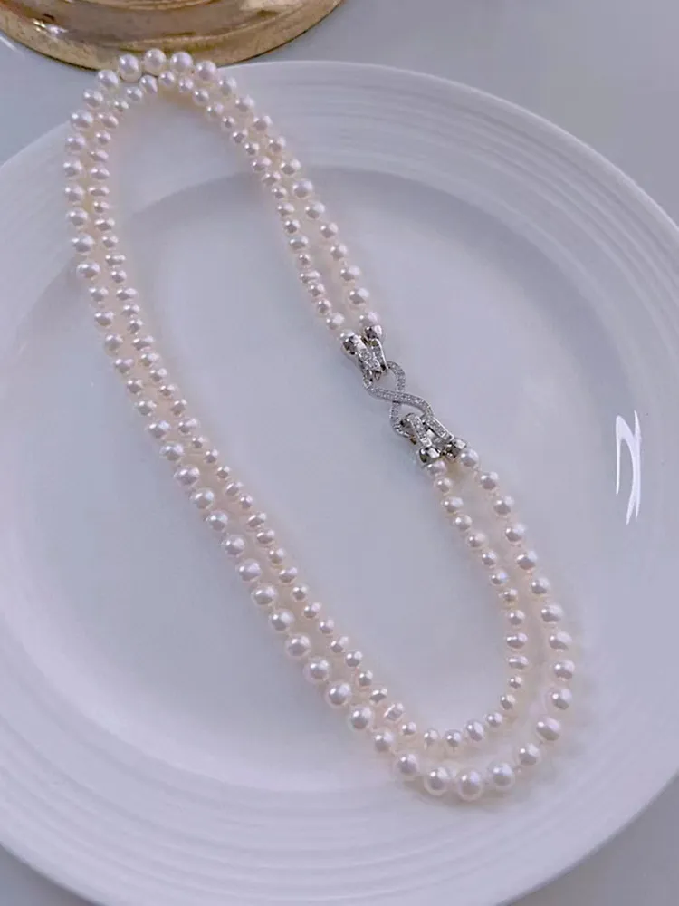 Freshwater Pearl Necklace Long Multi-wear Double Layer Chain_voghion.com