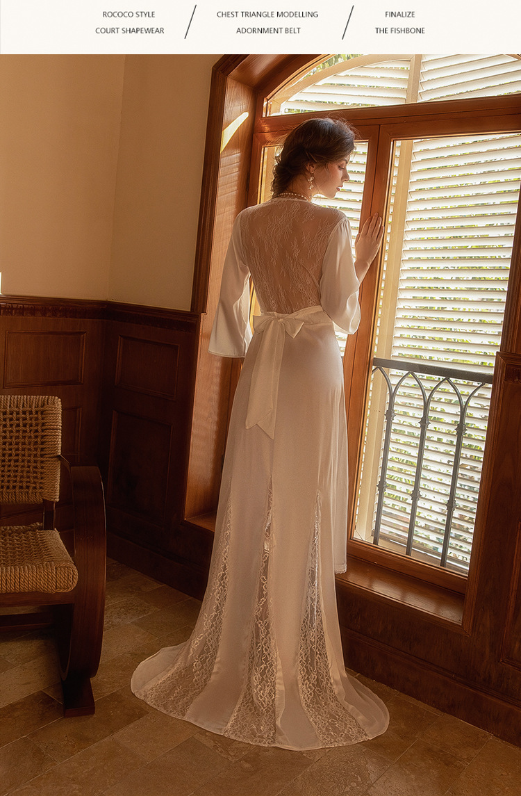 Vêtements pour femmes Robe de matin de mariage Chemise de nuit longue pour femmes Maquillage de mariage Demoiselles d’honneur Niche Kimono Satin Peignoir extra long_voghion.com