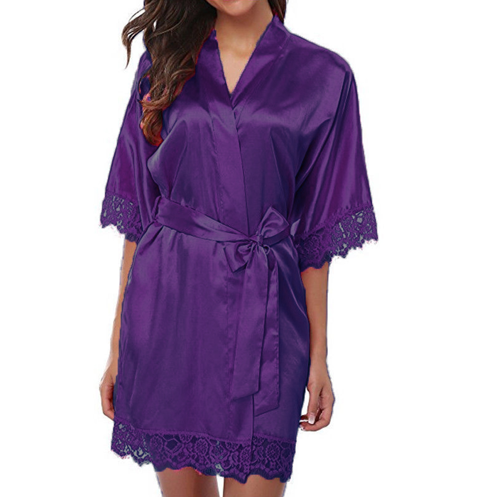InjSatin-Robe de nuit en dentelle pour femme, lingerie sexy, douce, lisse, pyjama_voghion.com