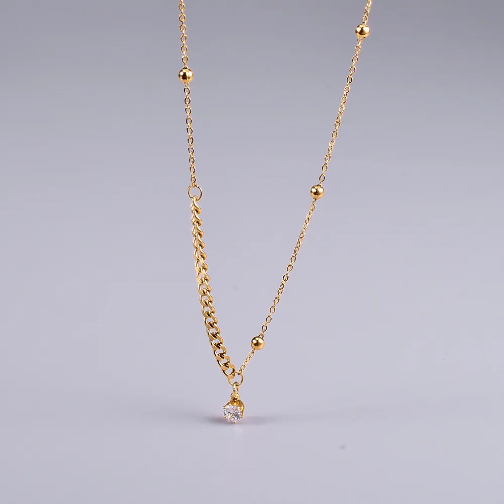 Pendant Necklaces YUN RUO 18 K Gold Plating Vintage Chain Zircon Necklace Fashion Titanium Steel Jewelry Woman Birthday_voghion.com