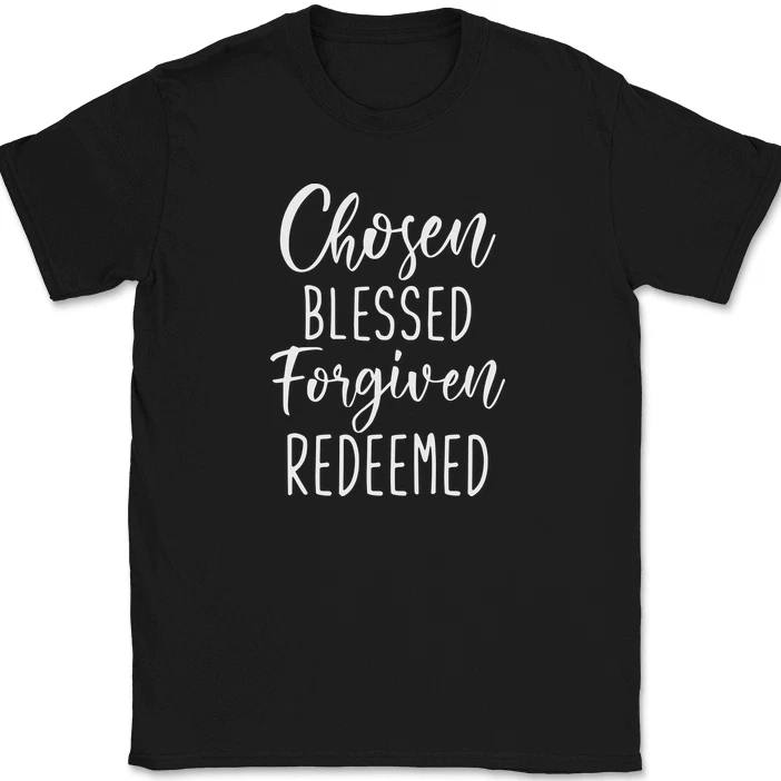 Chosen Blessed Forgiven Redeemed Herren T-shirt Christliches Top_voghion.com