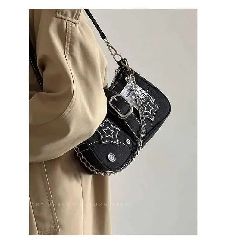 Star Pattern Shoulder Bag Y2k Style Canvas Handbag For Women_voghion.com
