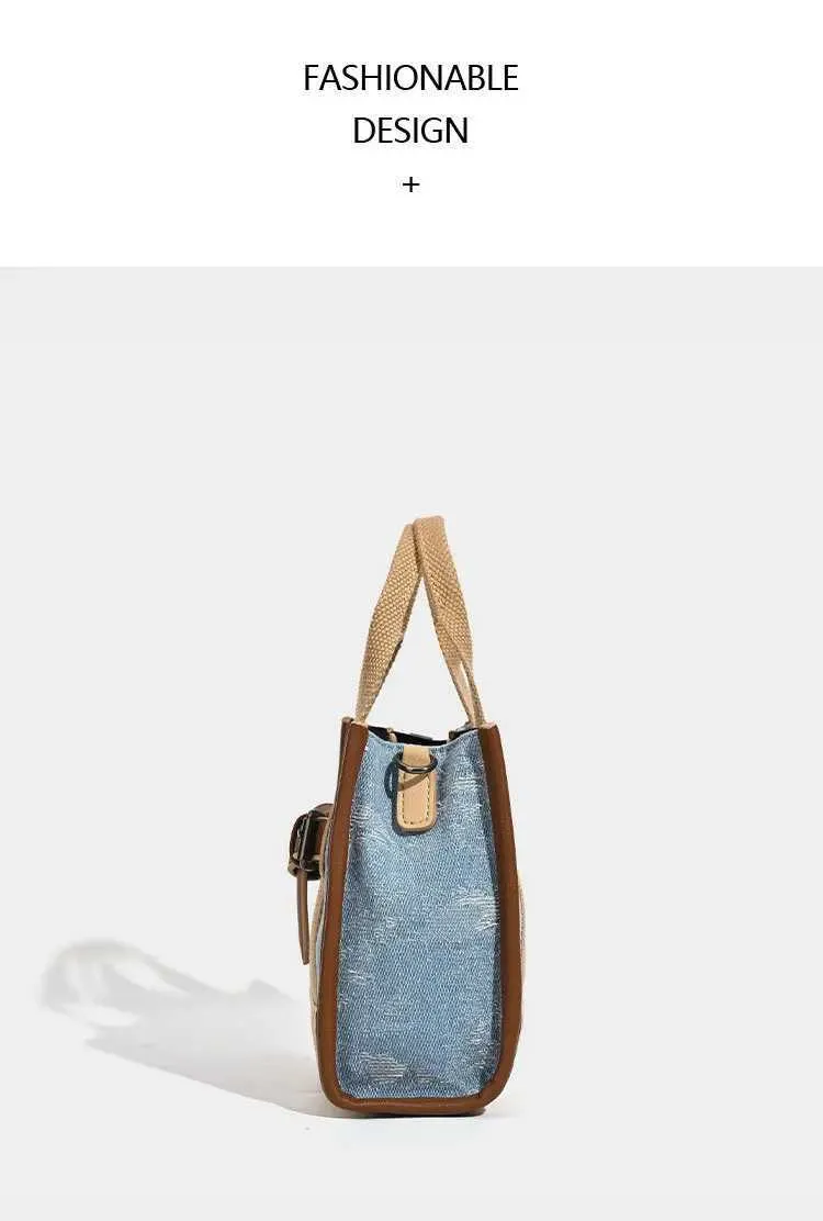 Sacs à main carrés en cuir PU pour femmes, style vintage, patch denim, décontracté, grande capacité, sacs à bandoulière, C241212_voghion.com