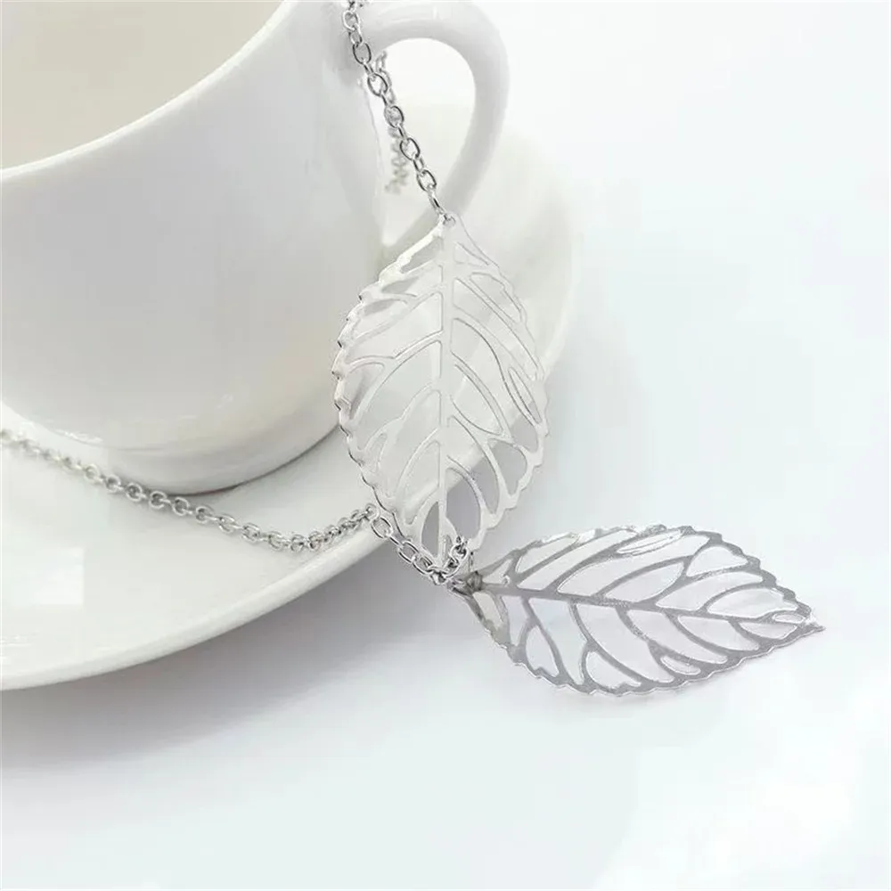Colliers pendentifs à breloques en forme de feuilles creuses pour femmes, couleur argent doré, ras du cou de clavicule, bijoux de déclaration_voghion.com