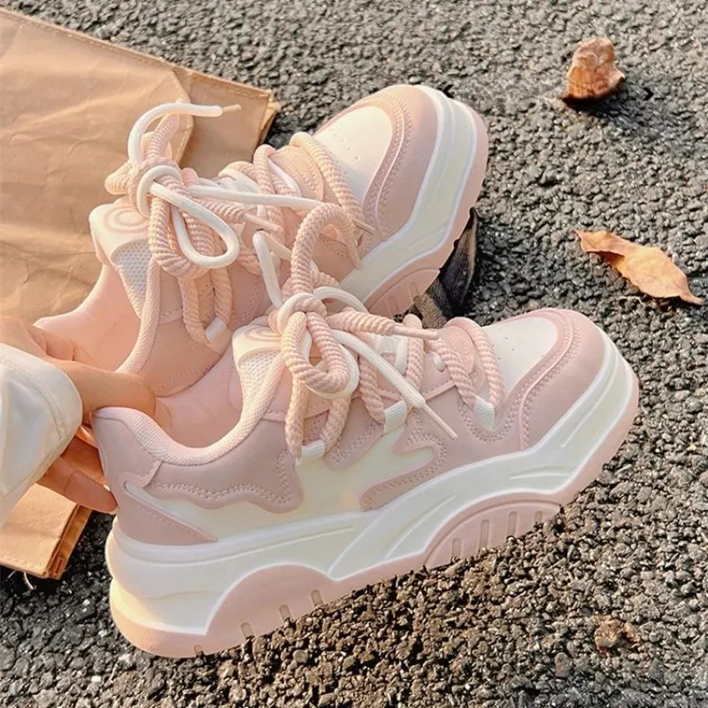 Maogu Platform Breathable Running Sports Chunky Shoes Student Comfortable Kawaii Ladies Footwear Pink Casual Sneakers_voghion.com