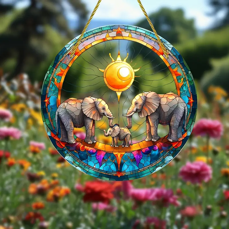 8" Boho Elefanten-Sonnenfänger - Acryl im Buntglas-Stil. Perfekte Dekoration für Zuhause oder das Büro. Kein Strom nötig. Tolles Geburtstagsgeschenk._voghion.com