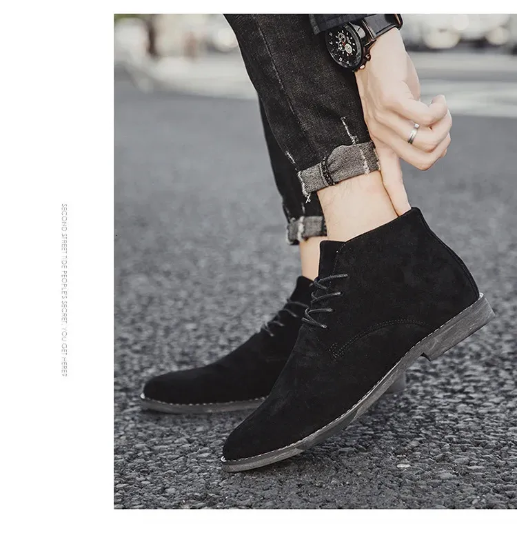 Chaussures en cuir suédé kaki de Style britannique bottines en dentelle confortables hommes Botas Para Hombre 250425_voghion.com