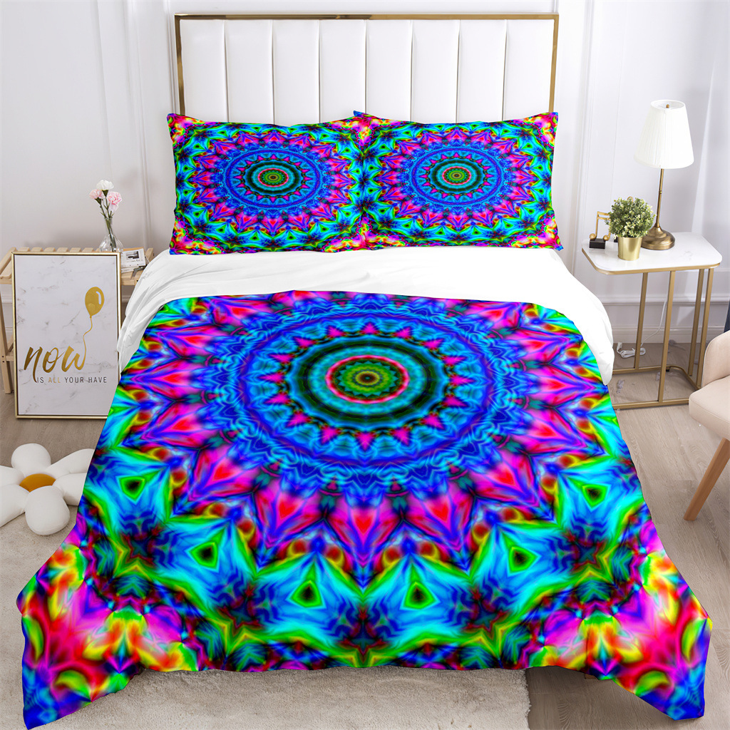 High quality new product Bohemian style colored striped matte thickened bedding three piece duvet cover_voghion.com