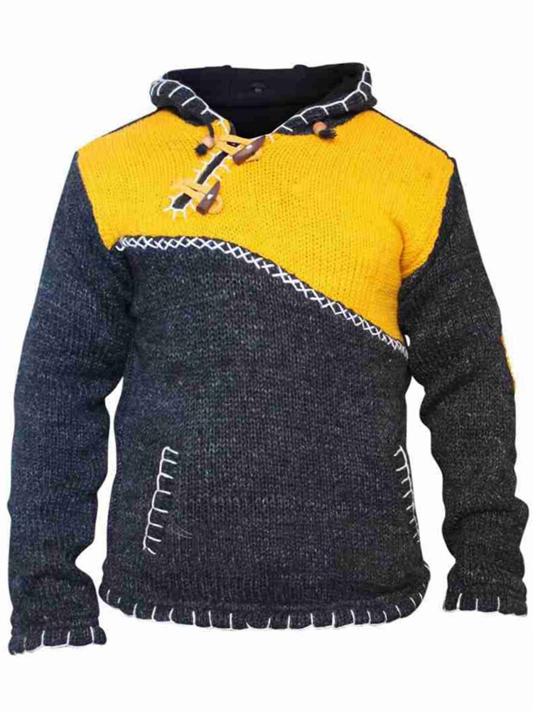 Maglione con cappuccio da uomo, a maniche lunghe, in maglia, con patchwork, casual, invernale, alla moda, per ragazzi_voghion.com