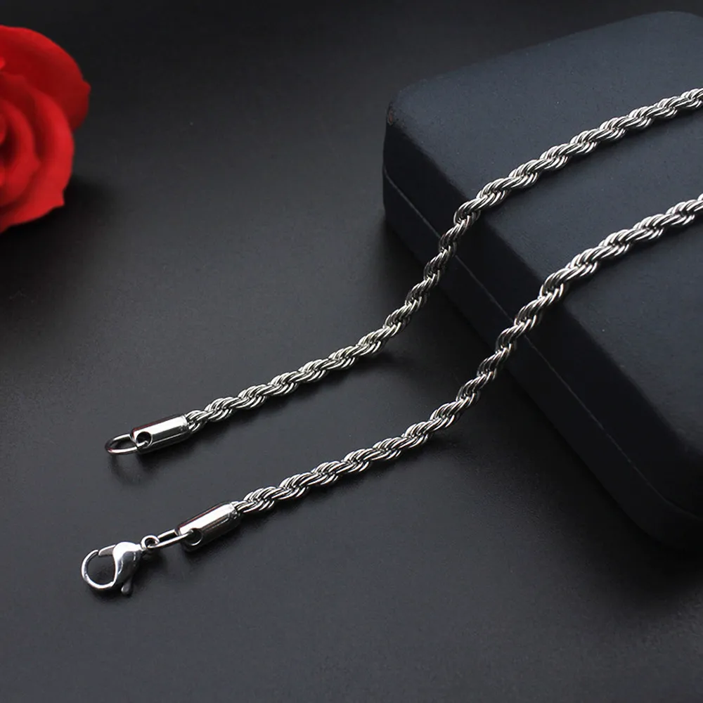 Rope Chain Necklace Titanium Twisted Stainless Steel Jewellery_voghion.com