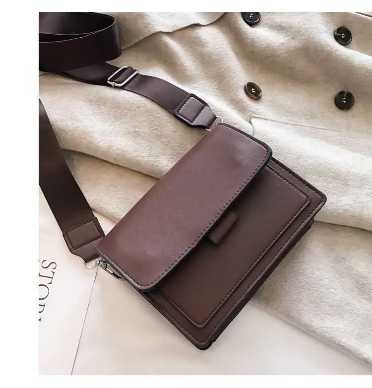 Ladies Messenger Solid Color 2023 New Trendy Wide Shoulder Strap Small Square Bag Retro Casual Simple Crossbody Ba241018_voghion.com