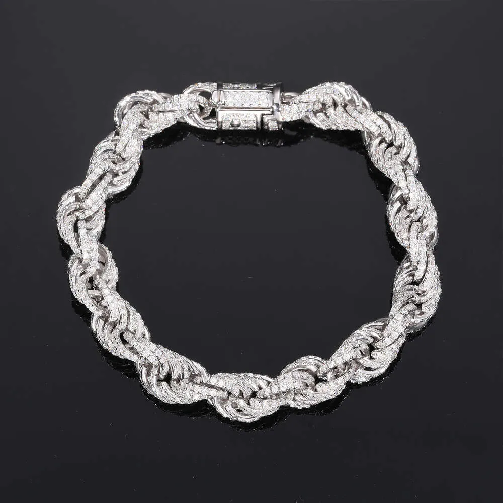 8mm Tamamen Buzlu Halat Kolye Yaylı Toka Bağlantı Zincir Bileklik Sterling Gümüş ve VVS Moissanite_voghion.com