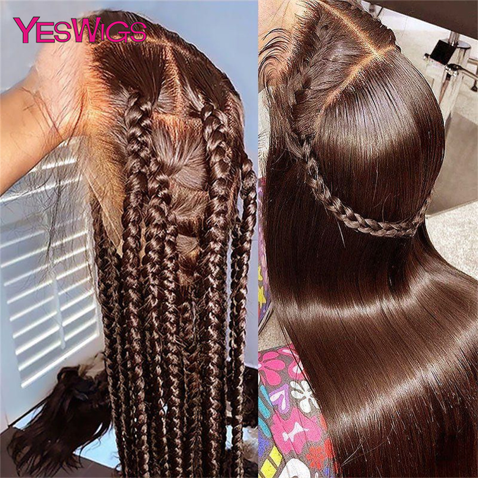 hot selling 13x6 Chocolate Brown Colored Front Human Hair HD Transparent Straight 360 Full Lace Frontal Wigs For Women Glueless