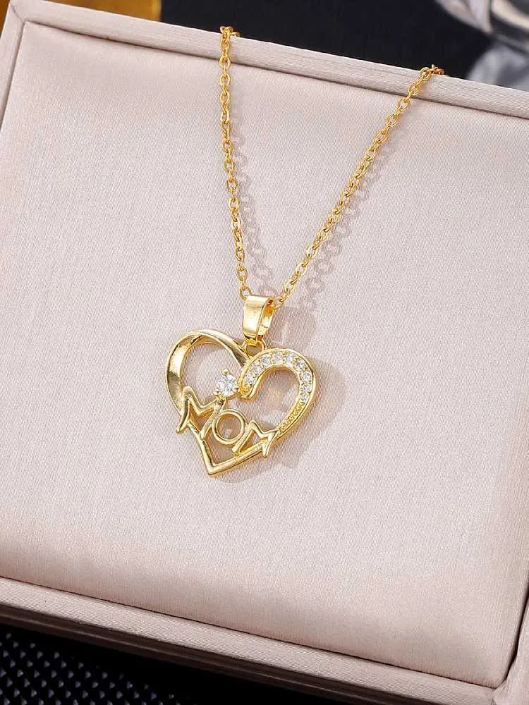 Colar com pingente de coração mom elegante presente para mãe_voghion.com
